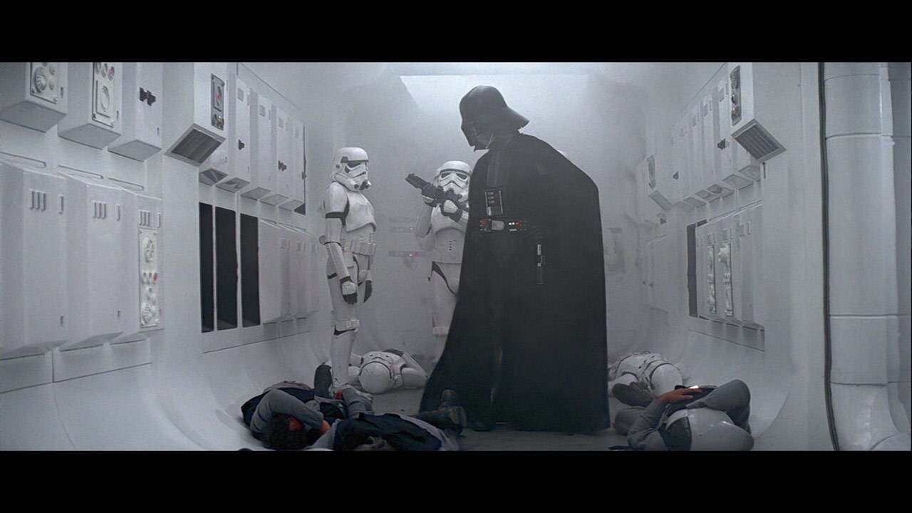 After a fierce gun battle between stormtroopers and Rebel troops, Darth Vader boards the captured...