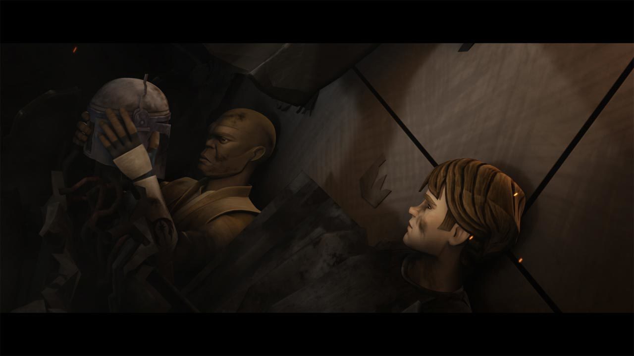 Boba's plot nearly succeeded, but R2-D2 saved Mace and Anakin after they were pinned in the wreck...