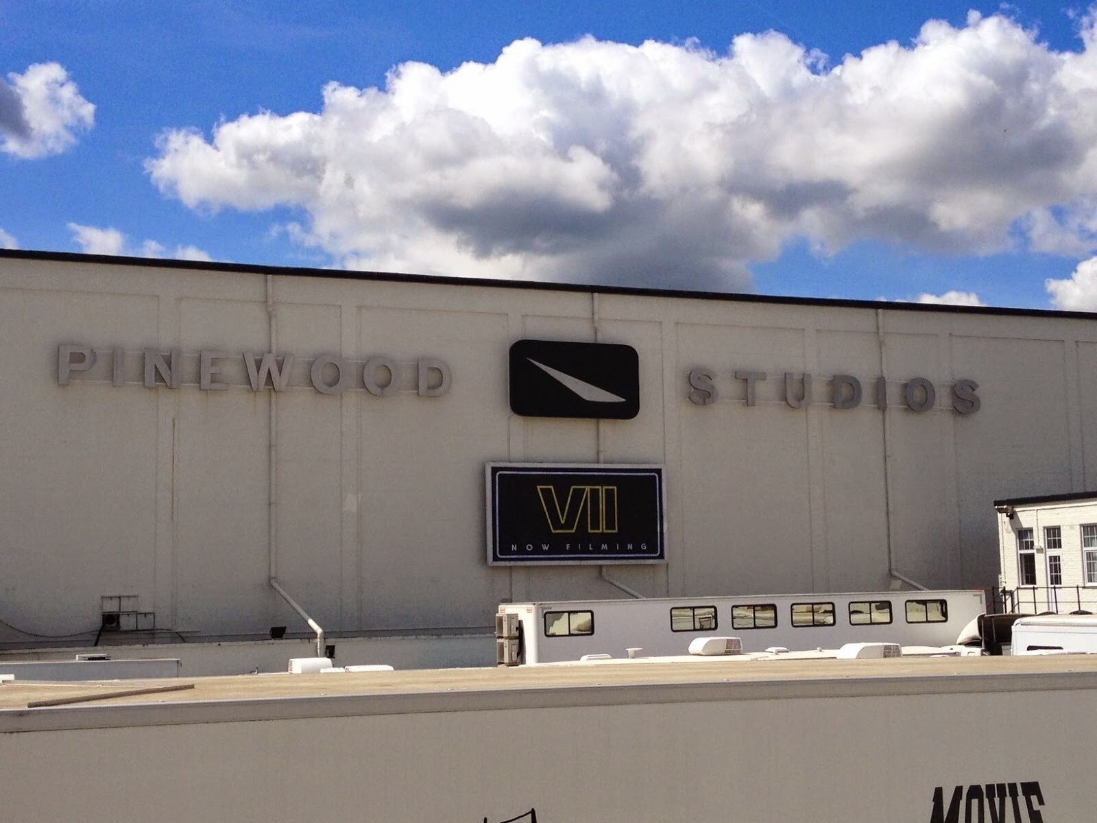 The front of Pinewood Studios during the production of Star Wars: The Force Awakens.