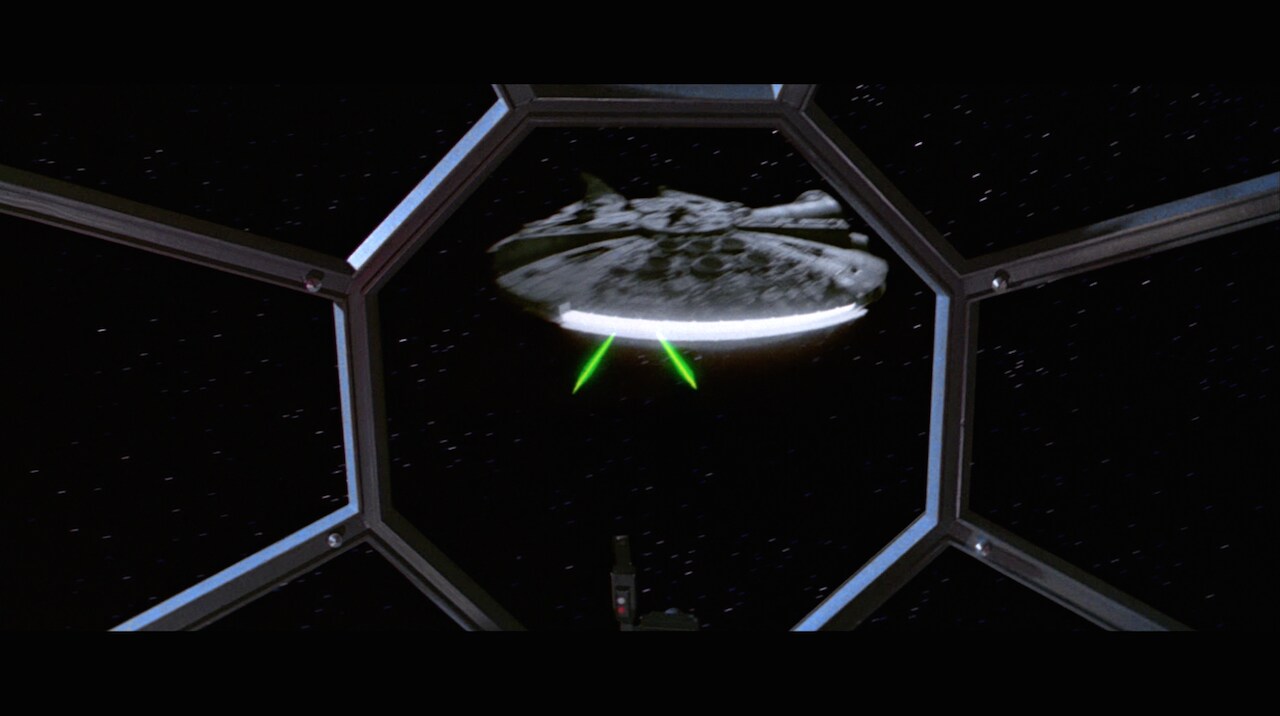 After the Falcon escaped from its confinement in a Death Star docking bay, TIE fighters serving a...