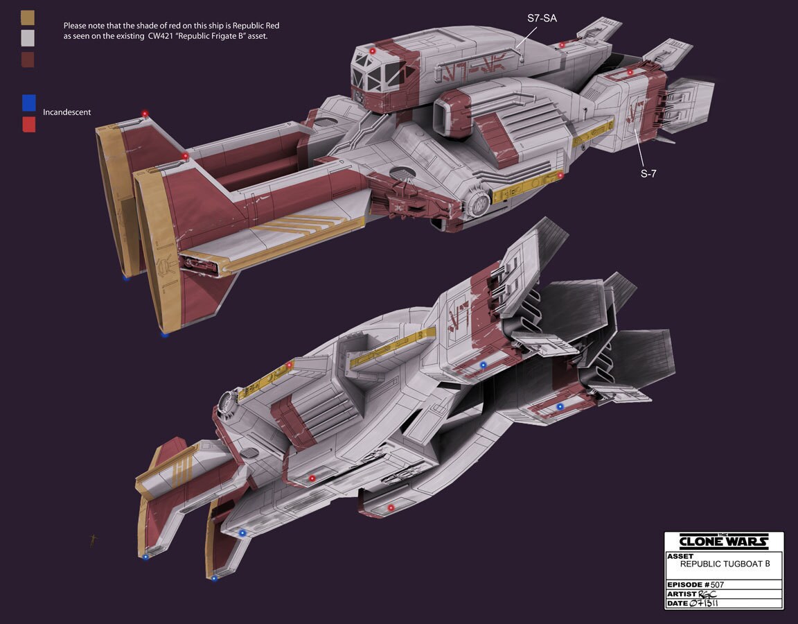 Republic tugboat starship design illustration by Russell G. Chong.