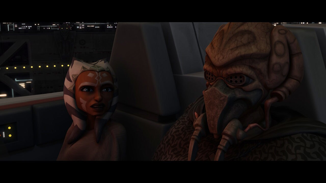 On Coruscant, Master Plo identifies one of the hunters in the hologram as Aurra Sing, a former as...