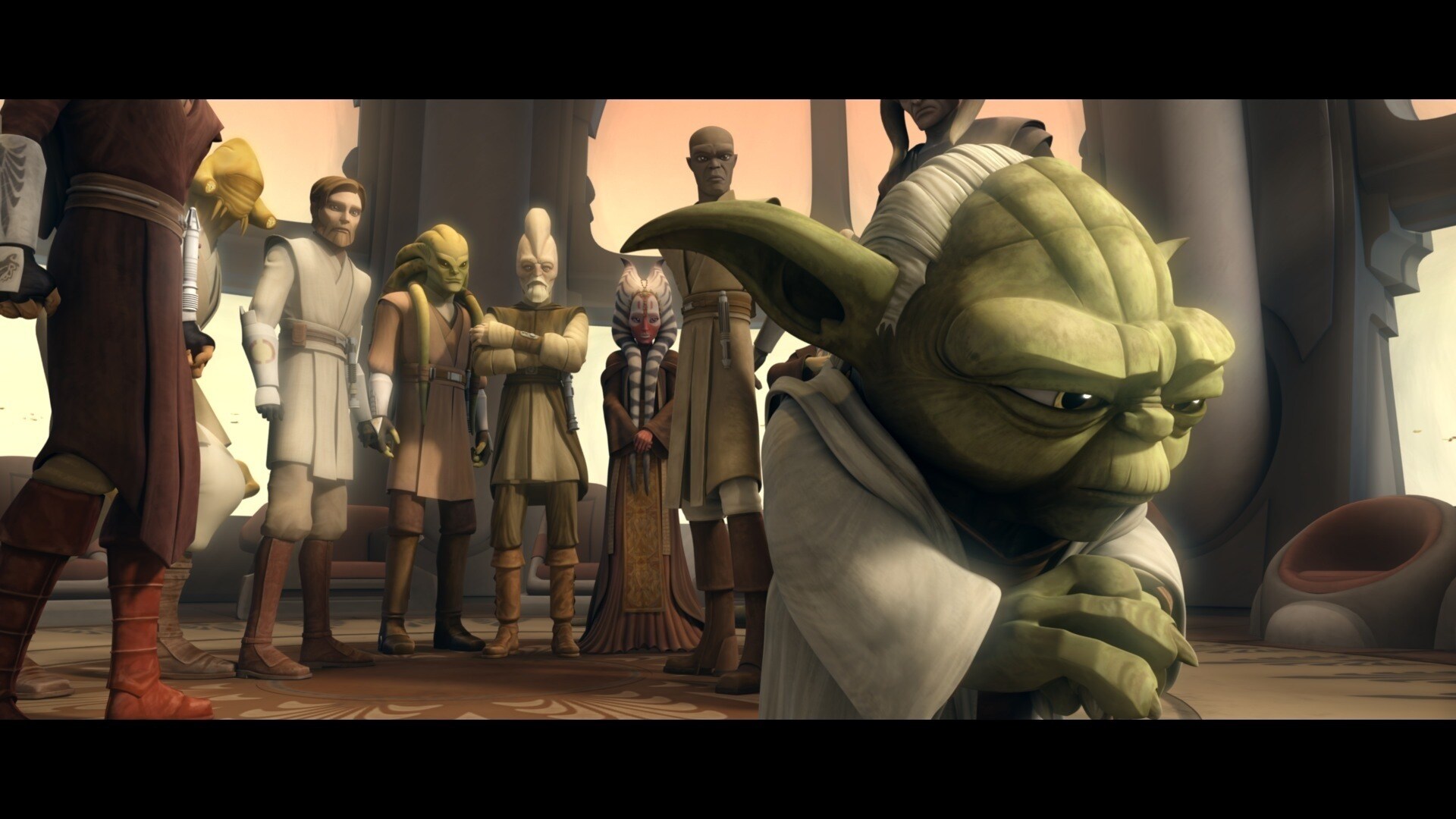 After further meditation, Yoda addresses the Jedi Council. The old Master is shaken in his belief...