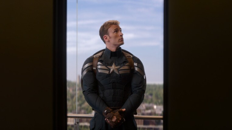 Actor Chris Evans (Steve Rogers/Captain America) in Captain America: The Winter Soldier.