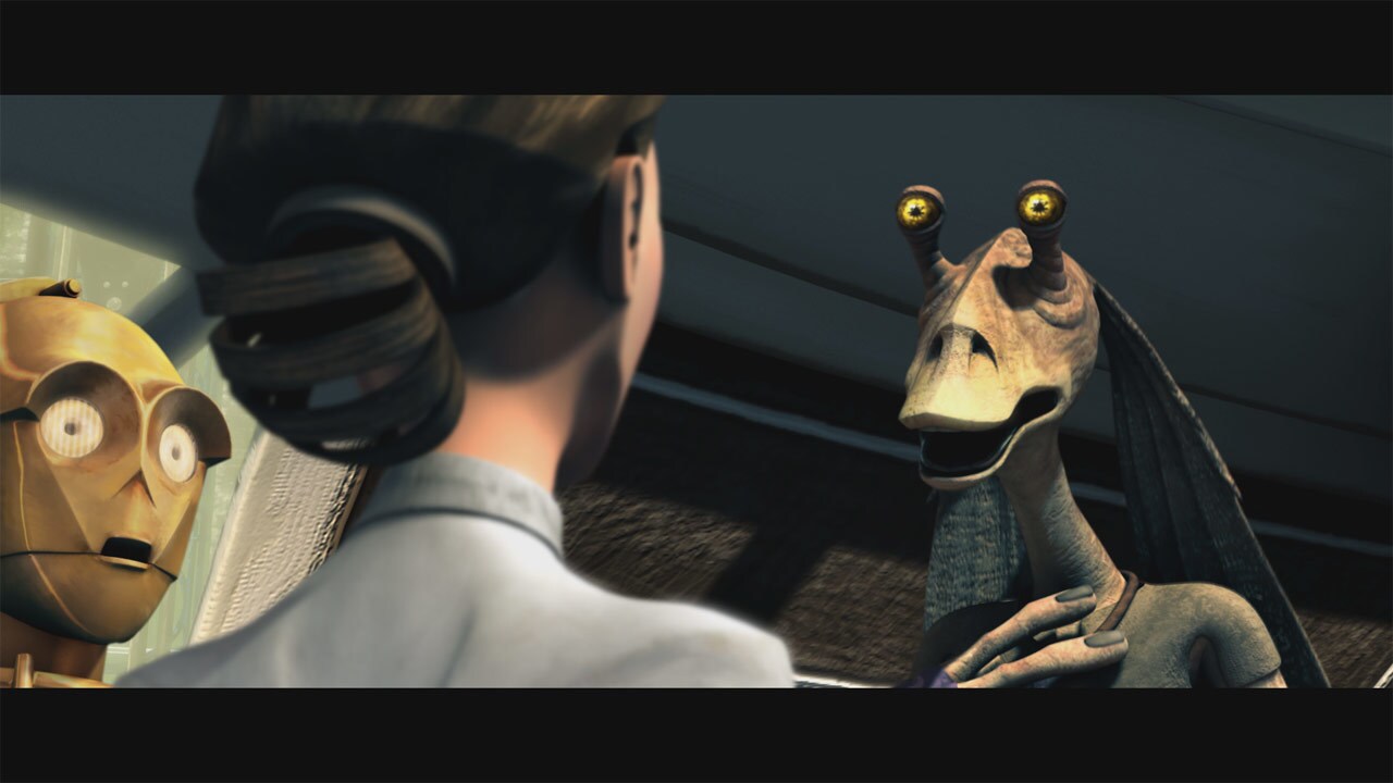 Senator Padmé Amidala, Representative Jar Jar Binks and protocol droid C-3PO travel to the planet...