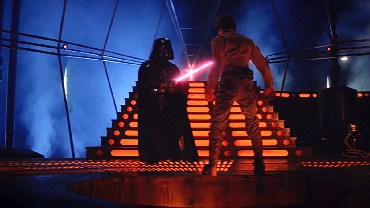 Darth Vader dueling Luke Skywalker in Cloud City