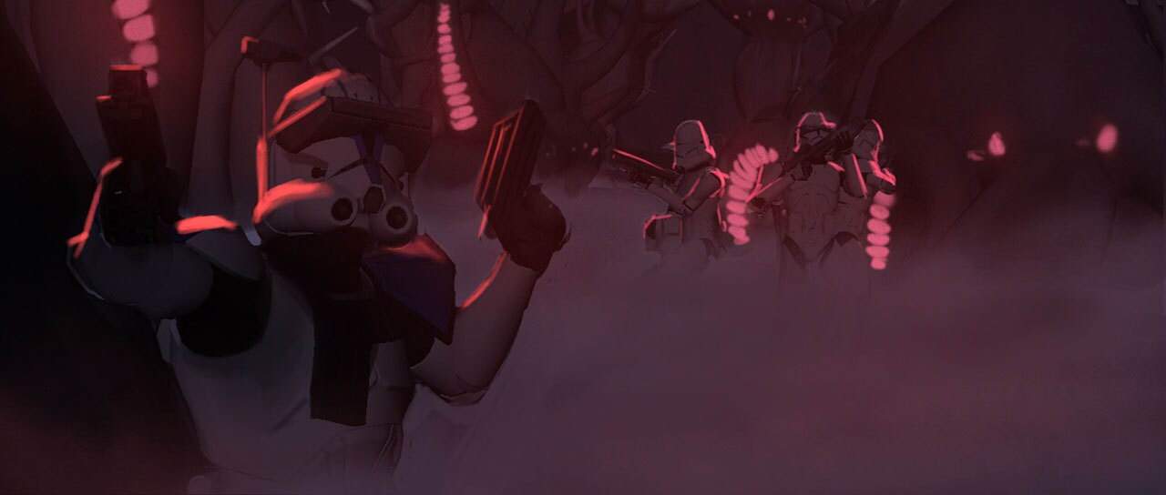 Clone Captain Rex and his troops in the underbrush lighting concept