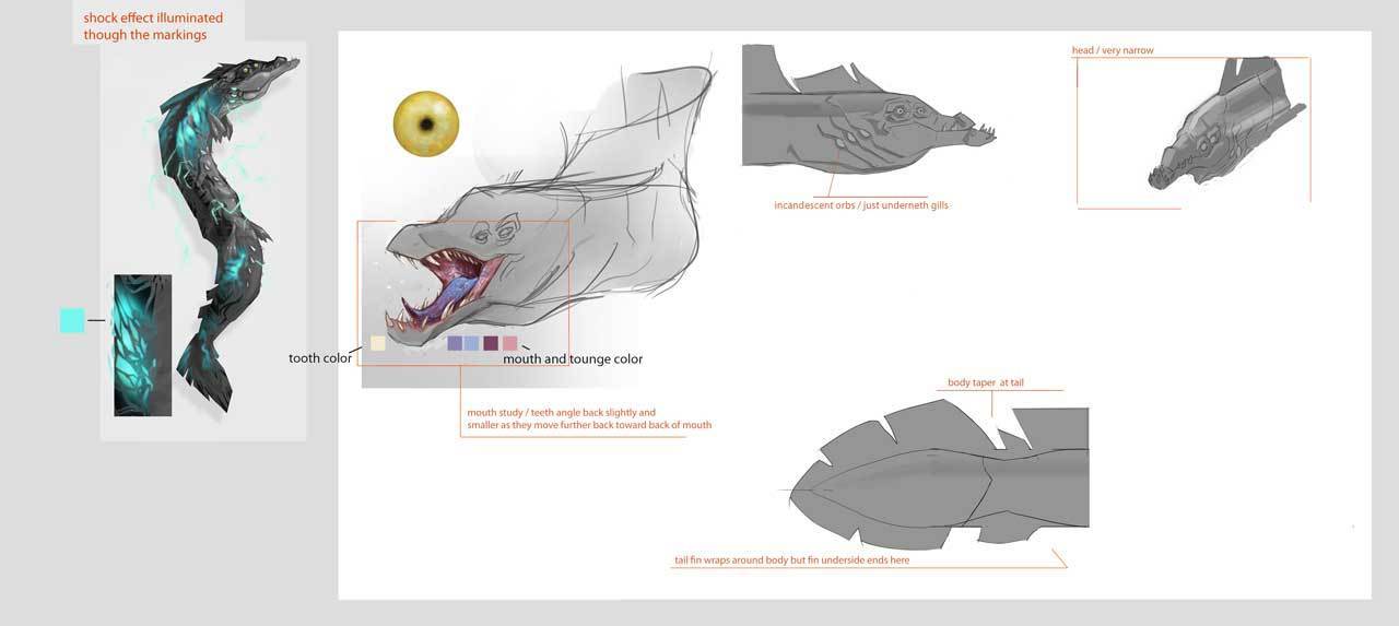 Creature design illustration for the Mon Cala eels