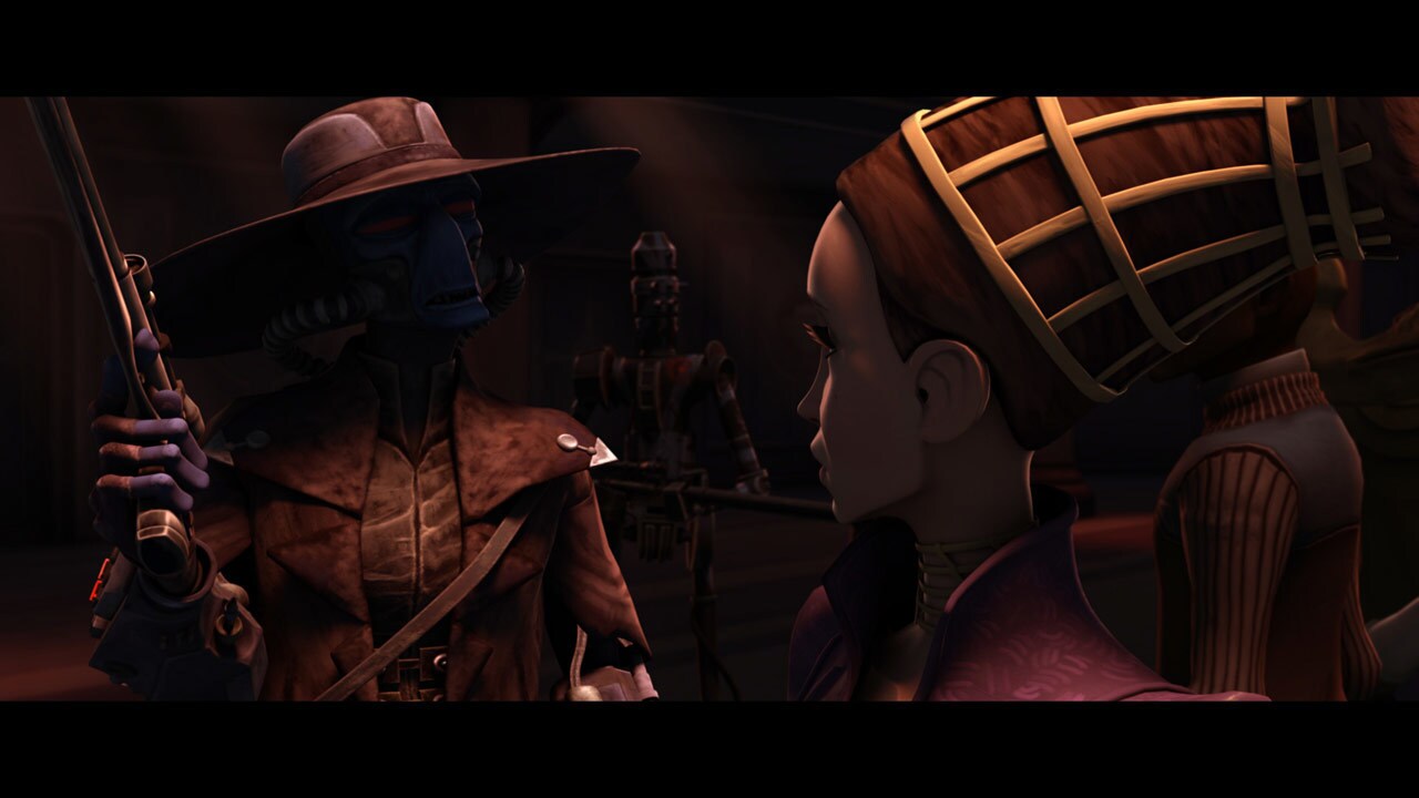 Bane gathers all comlinks from the captive Senators. Padmé avoids being searched -- she still hid...