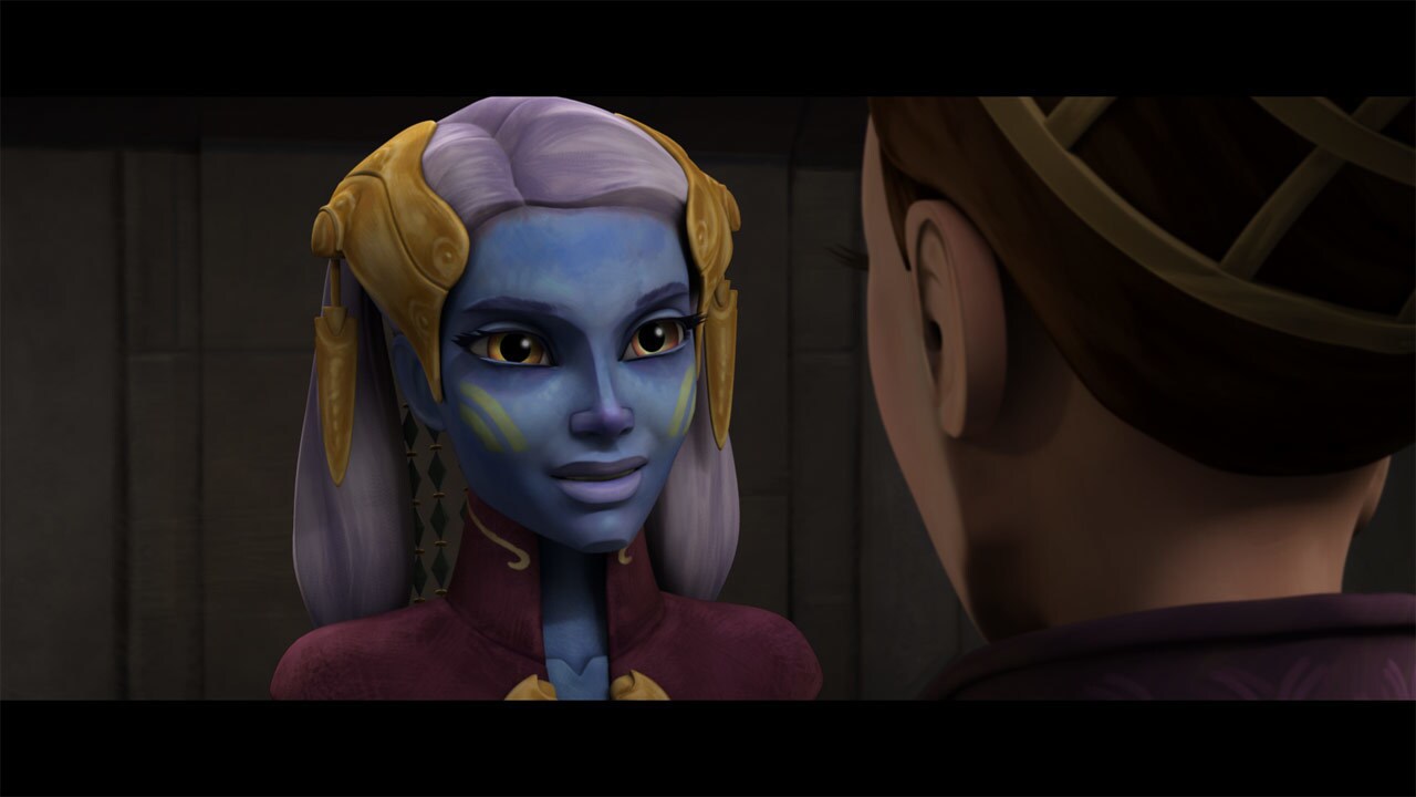Senator Amidala catches up with Chuchi in the Senate hallway to commend her on her speech. Chuchi...