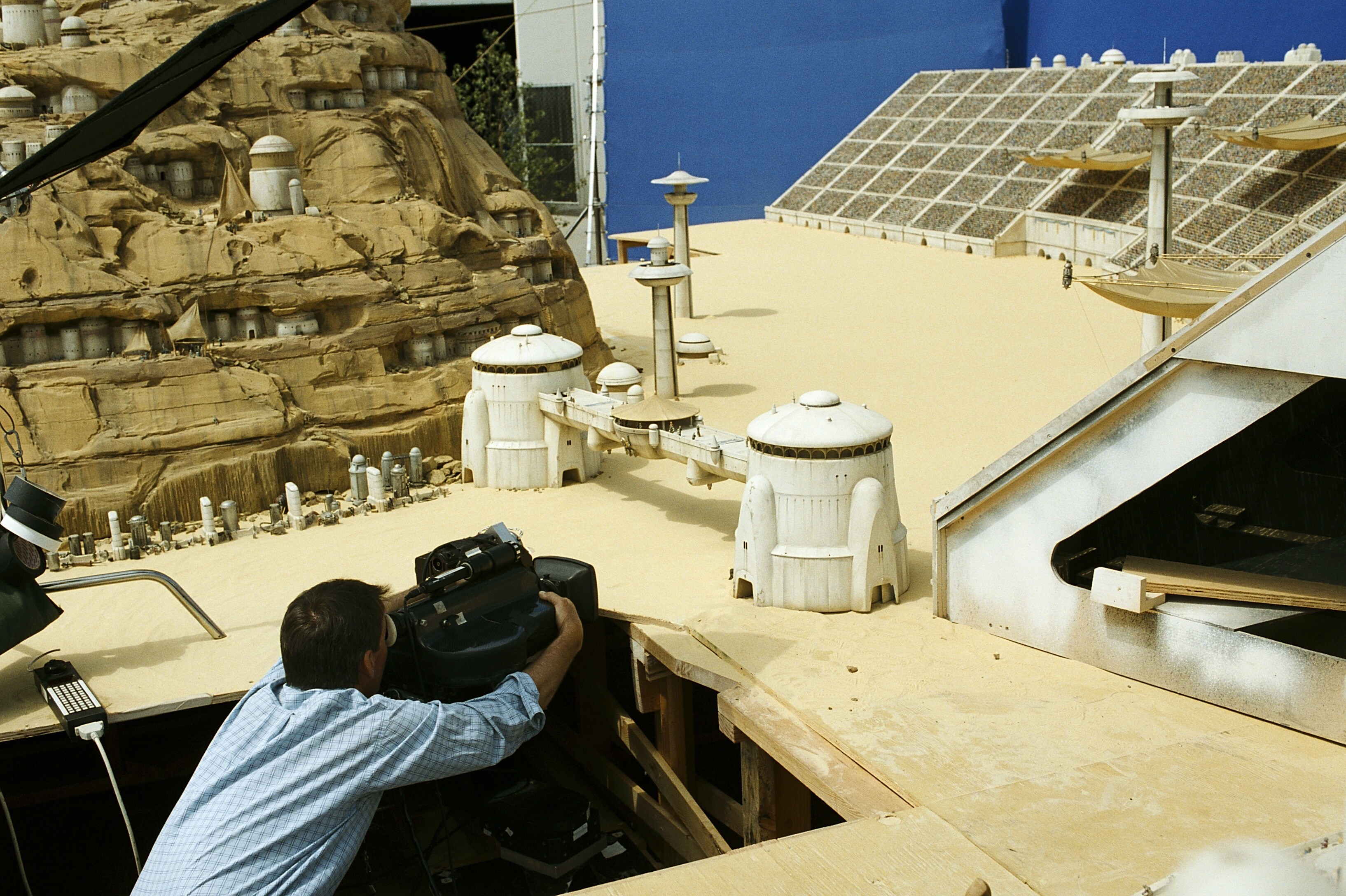 Shooting the Mos Espa Grand Arena miniature for the Podrace sequence.