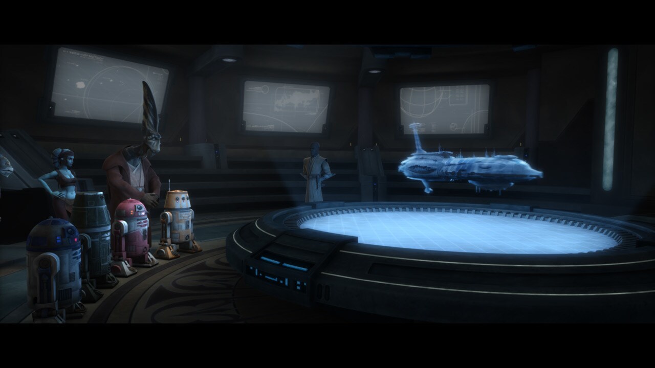 Mace Windu leads a tense briefing in the Jedi Temple war room. Time is short, and the Republic ne...