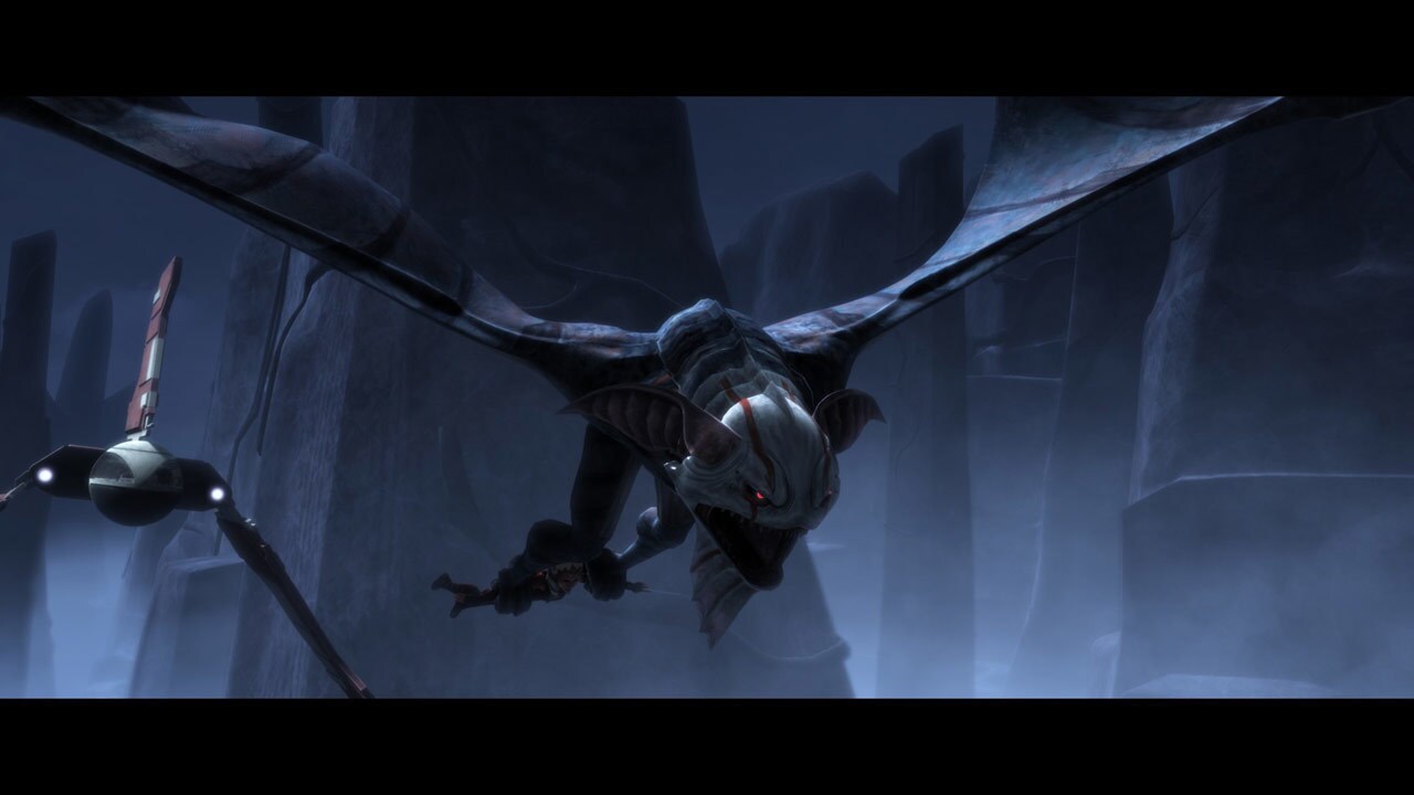 The Son appears within the shuttle and grabs Ahsoka. He drops through the floor into the clouds b...
