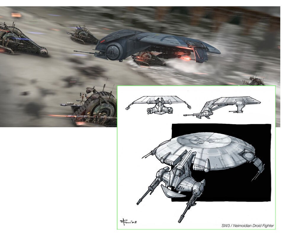 The saucer-shaped droid gunships were first seen over Kashyyyk in Star Wars: Episode III Revenge ...