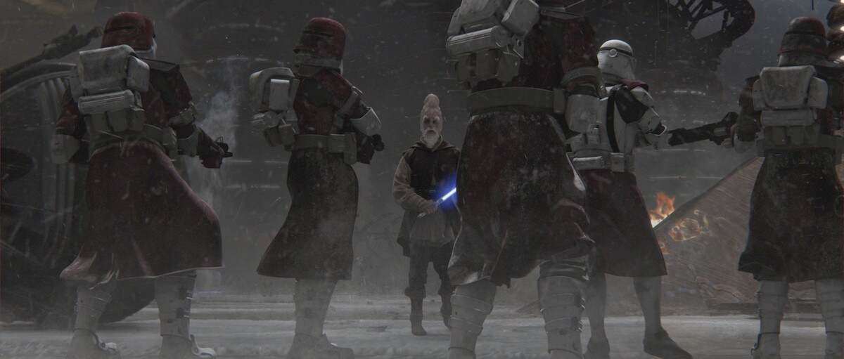 Ki-Adi-Mundi attempting to defend himself against his Clone Troopers' betrayal