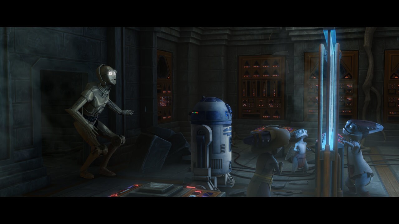 Boost and Sinker are called back to the staging area, leaving R2-D2 to finish supervising the dow...