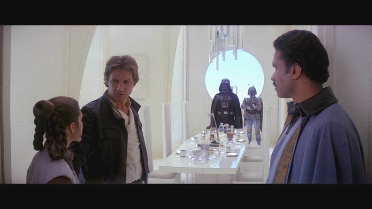 Lando's guests did not know that Darth Vader and Boba Fett had appeared at Cloud City right befor...
