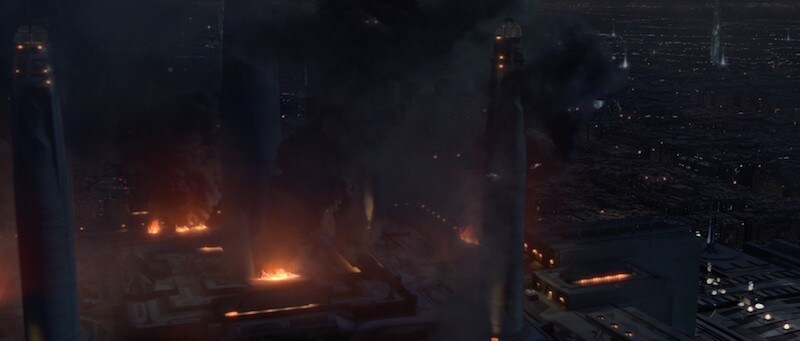 The Jedi Temple set ablaze during Order 66