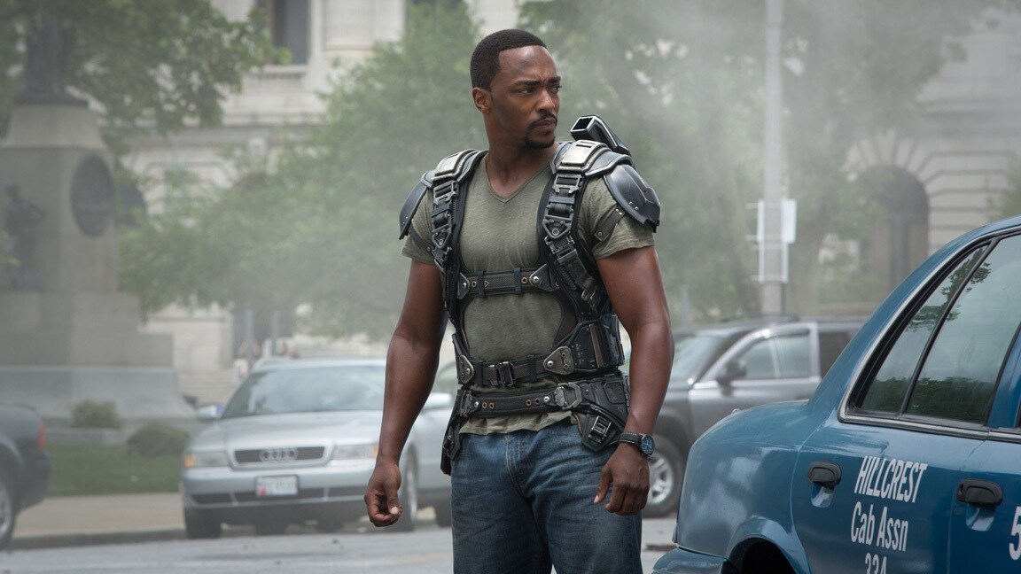 Actor Anthony Mackie (Sam Wilson/Falcon) in Captain America: The Winter Soldier.