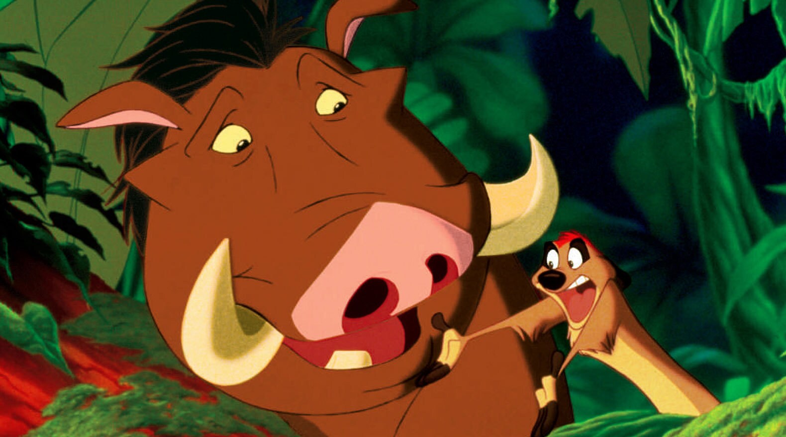 Timon warns Pumbaa about what will happen when Nala and Simba fall in love.