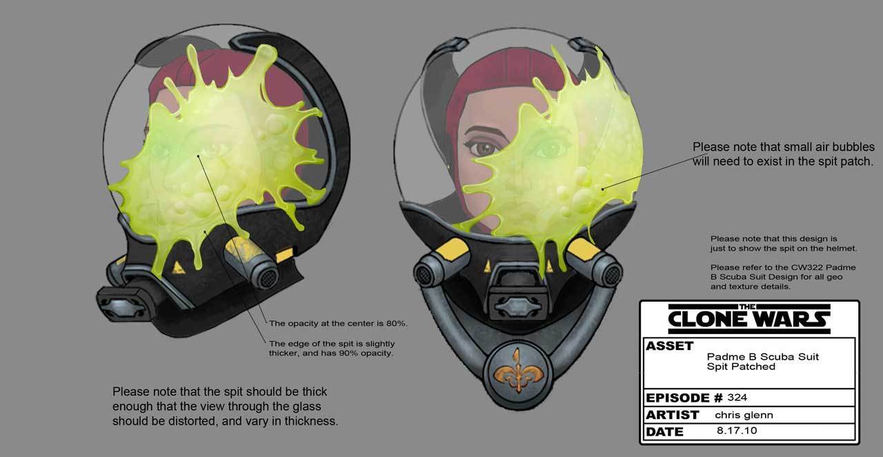 Design illustration for Senator Amidala's "Gungan water-proofed" breathing helmet