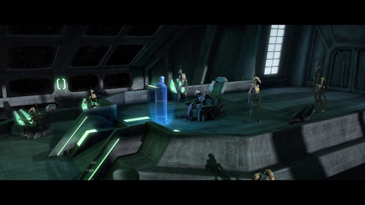 Aboard his flagship, General Grievous communicates with a hologram of Count Dooku. Dooku informs ...
