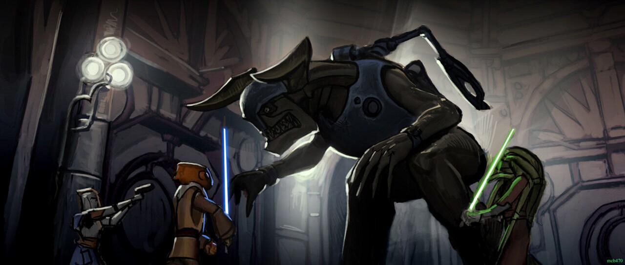 Concept art of Fisto and Vebb combating the Gor