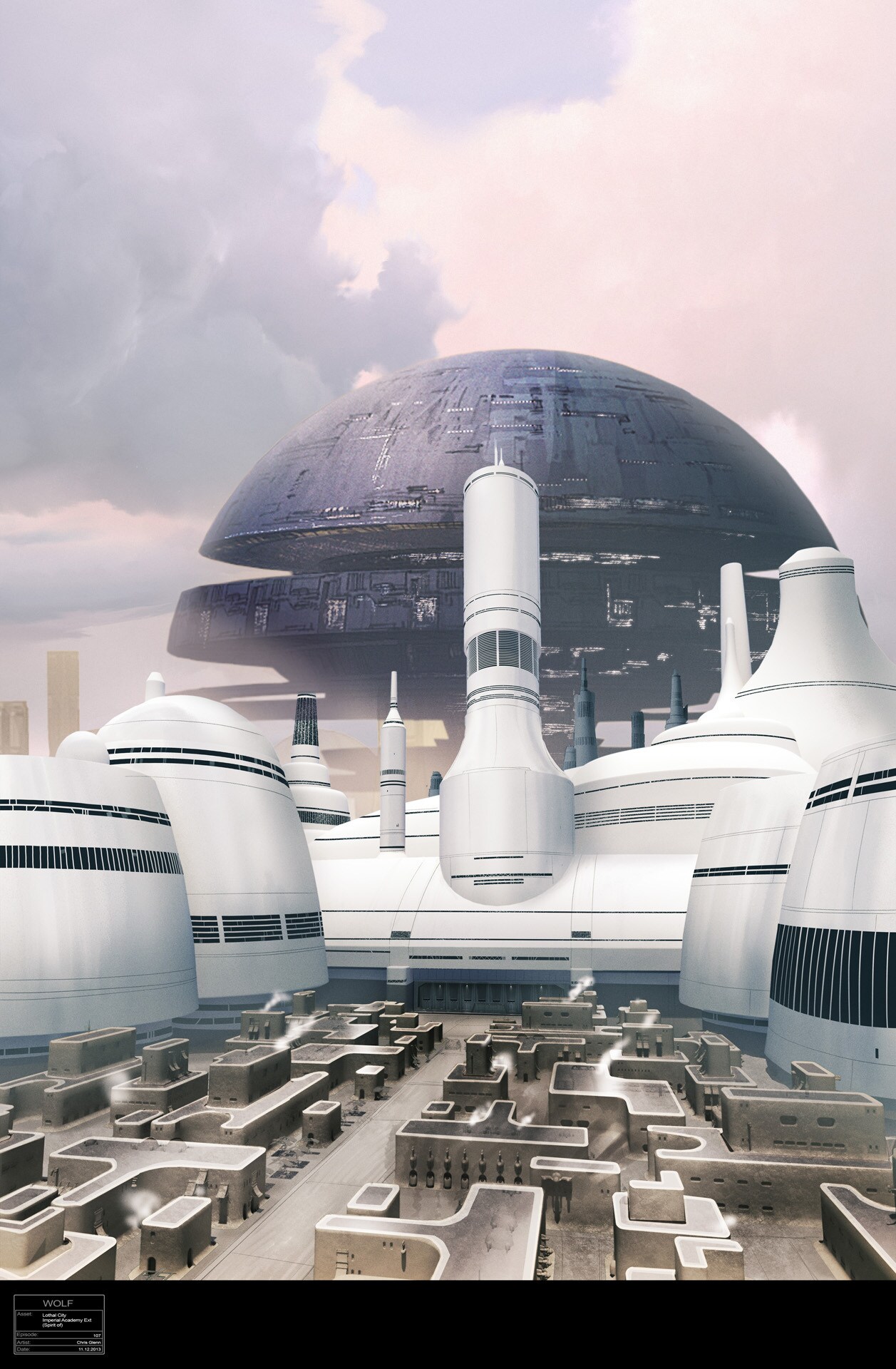 Imperial Academy exterior in Lothal Capital City illustration by Chris Glenn.