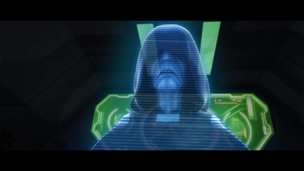 Count Dooku receives a holographic message from Darth Sidious who worries about Gunray's capture....