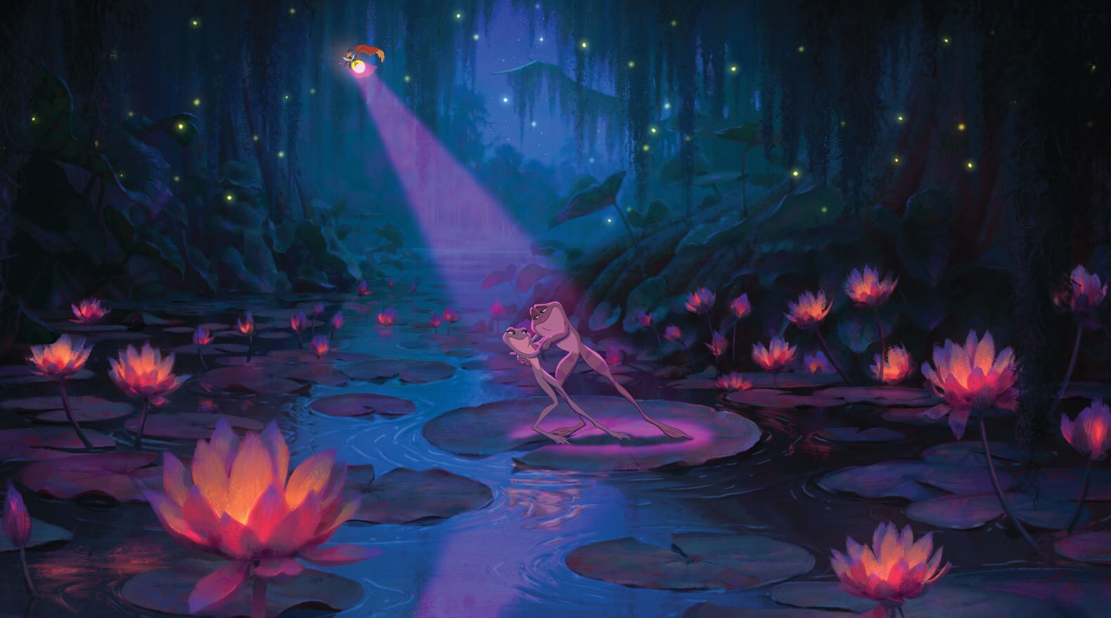 as Frogs, Tiana and Naveen dance by the light of the fireflies.