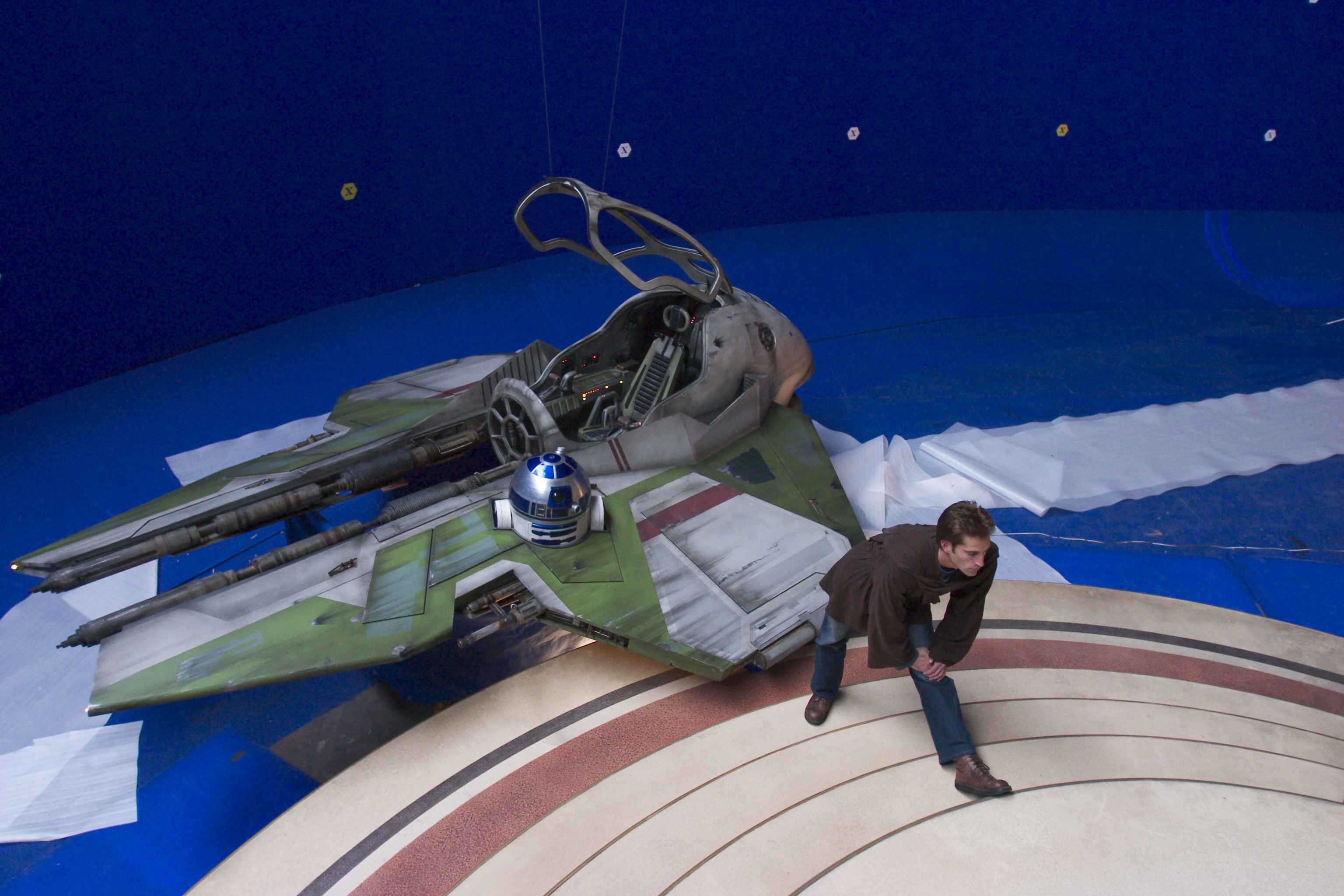 Full-size prop Jedi starfighter on-set.