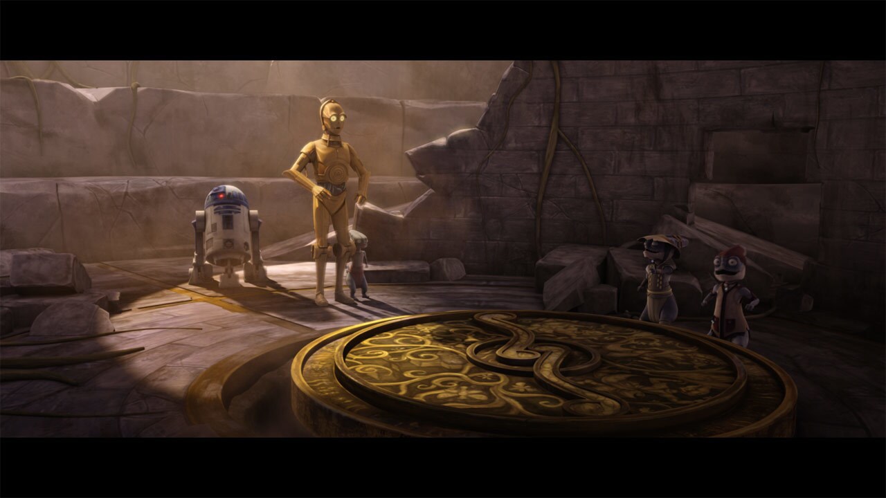 The Aleena bring the droids to a heavy bronze door, miss-set into the floor. Strange vapors seep ...