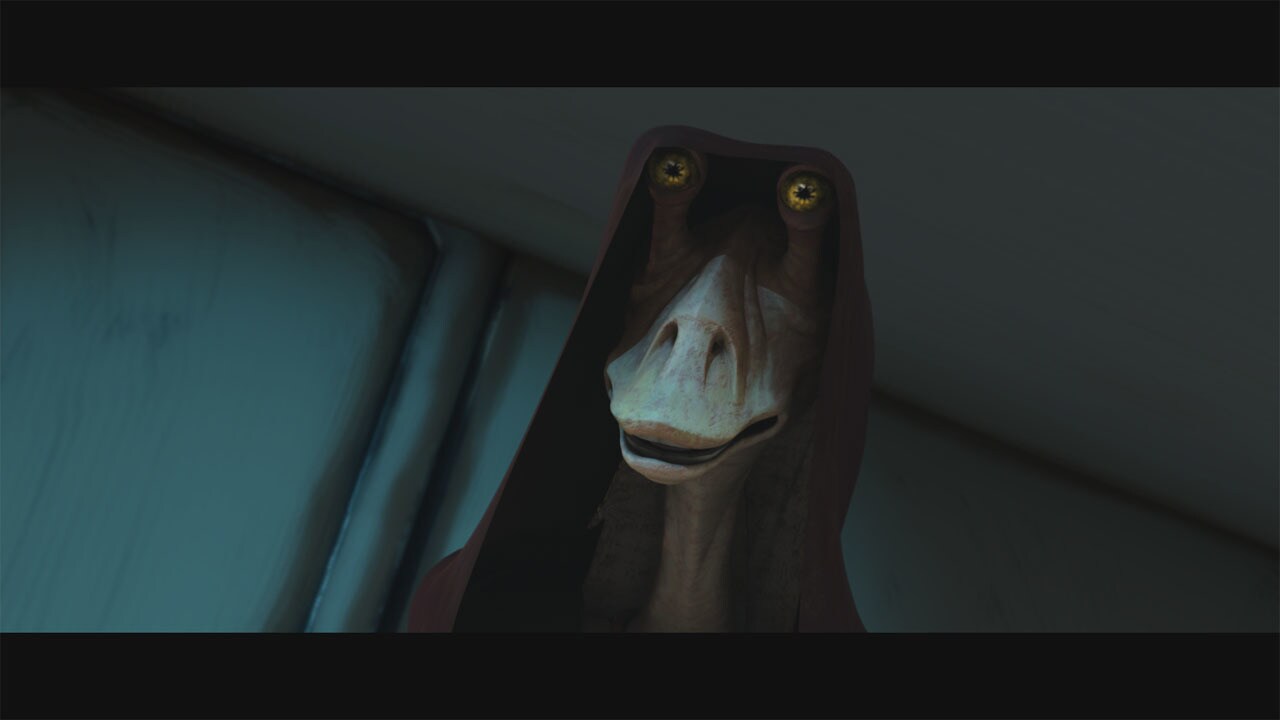 Jar Jar realizes that Padmé  is in trouble. Jar Jar is determined to save her, and grabs a Jedi r...