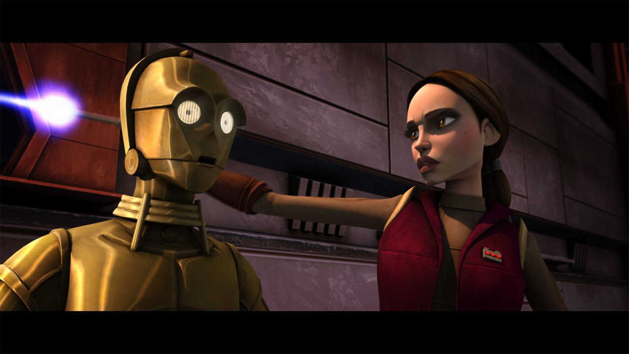 Padmé attempts to rig a comm panel to contact the Republic fleet, but her work is cut short when ...