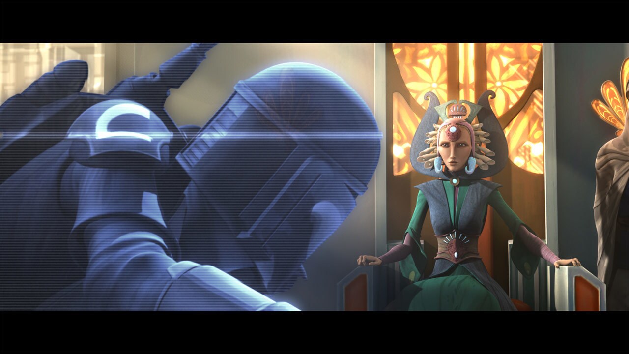 When Satine arrives, Kenobi produces a recording of an armored Mandalorian saboteur, who took his...