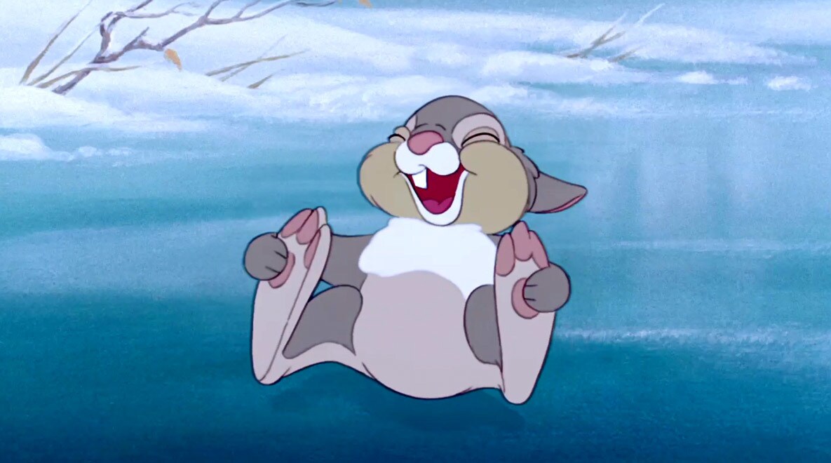 Thumper having some fun on ice from the movie "Bambi"