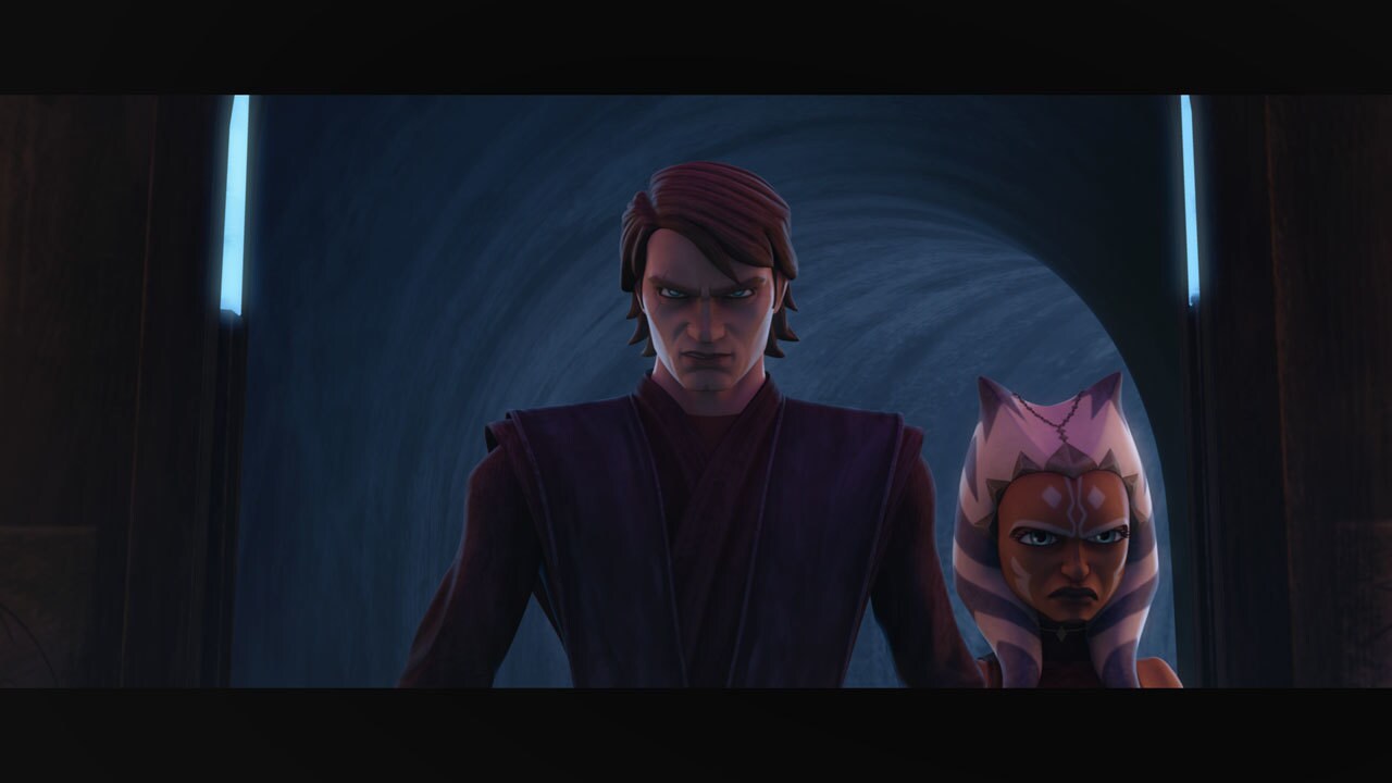 Anakin and Ahsoka storm into the bar. Yoda has informed him that Obi-Wan's killer has been found....