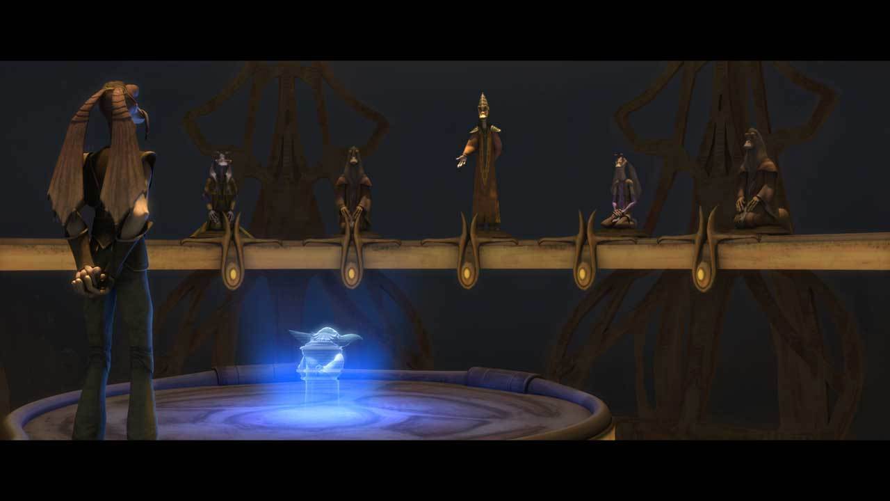 In Otoh Gunga on Naboo, the Gungan Rep Council hears Yoda's request for help. Boss Lyonie is hesi...