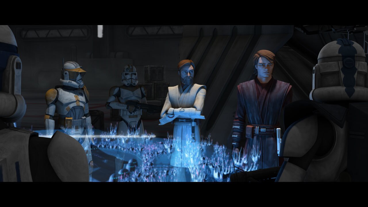 Aboard a Jedi transport, Obi-Wan Kenobi outlines the attack strategy. Jedi Masters Krell and Tiin...
