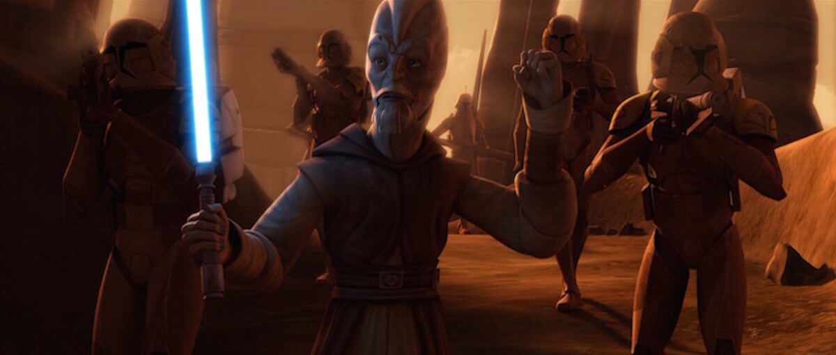 Ki-Adi-Mundi leading Clone Troopers during the second Battle of Geonosis