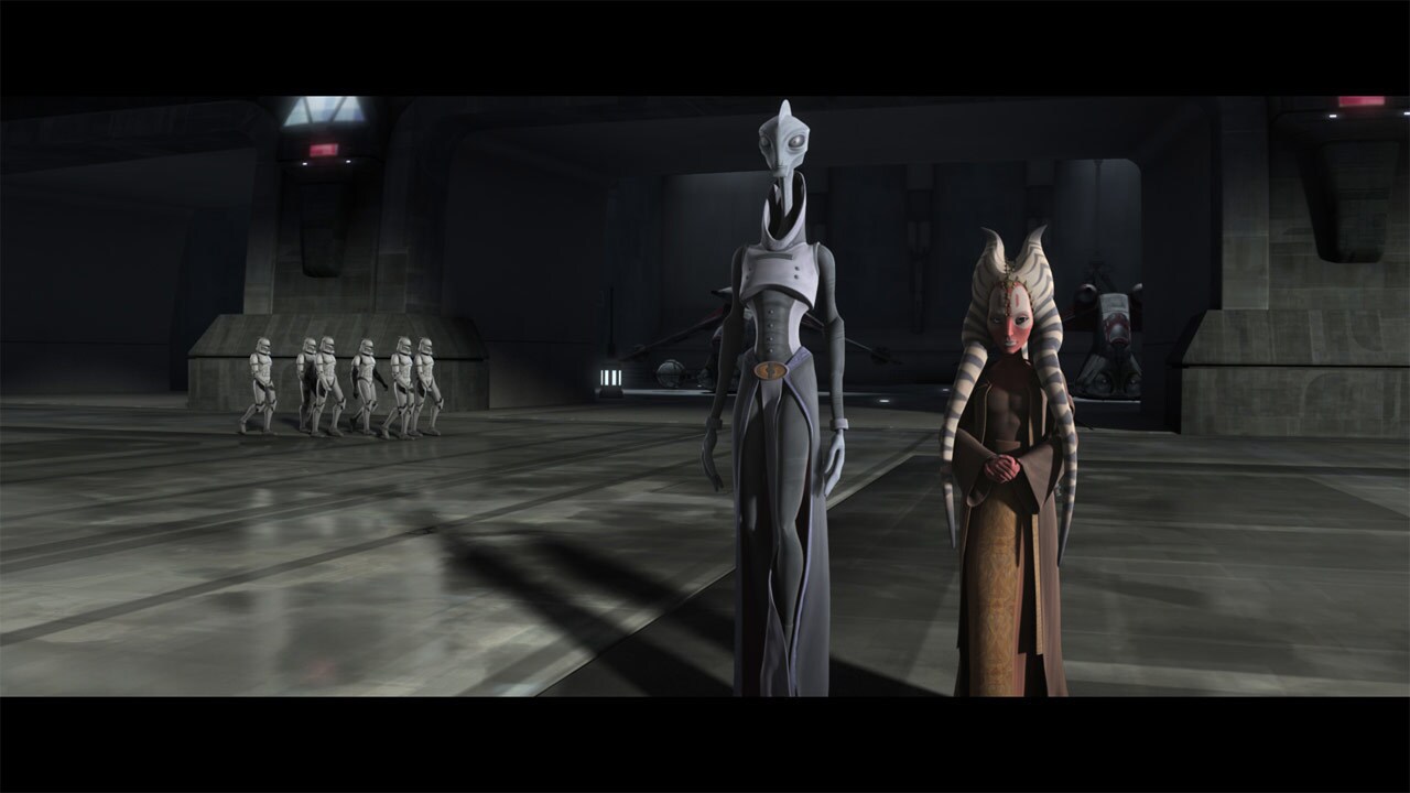 Anakin Skywalker and Obi-Wan Kenobi travel with clone troopers Captain Rex, Commander Cody, Broad...