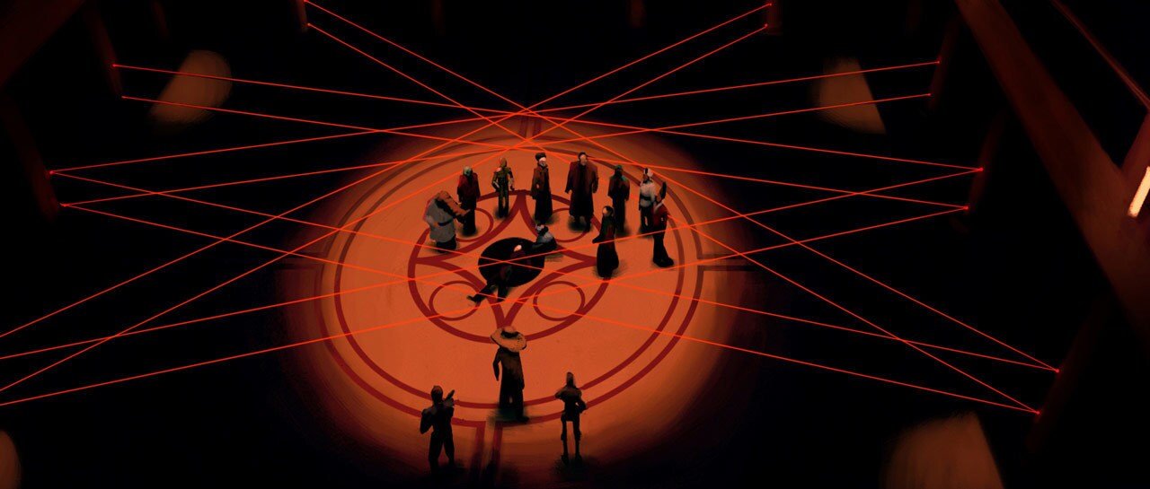 Concept art of the laser traps surrounding the senators