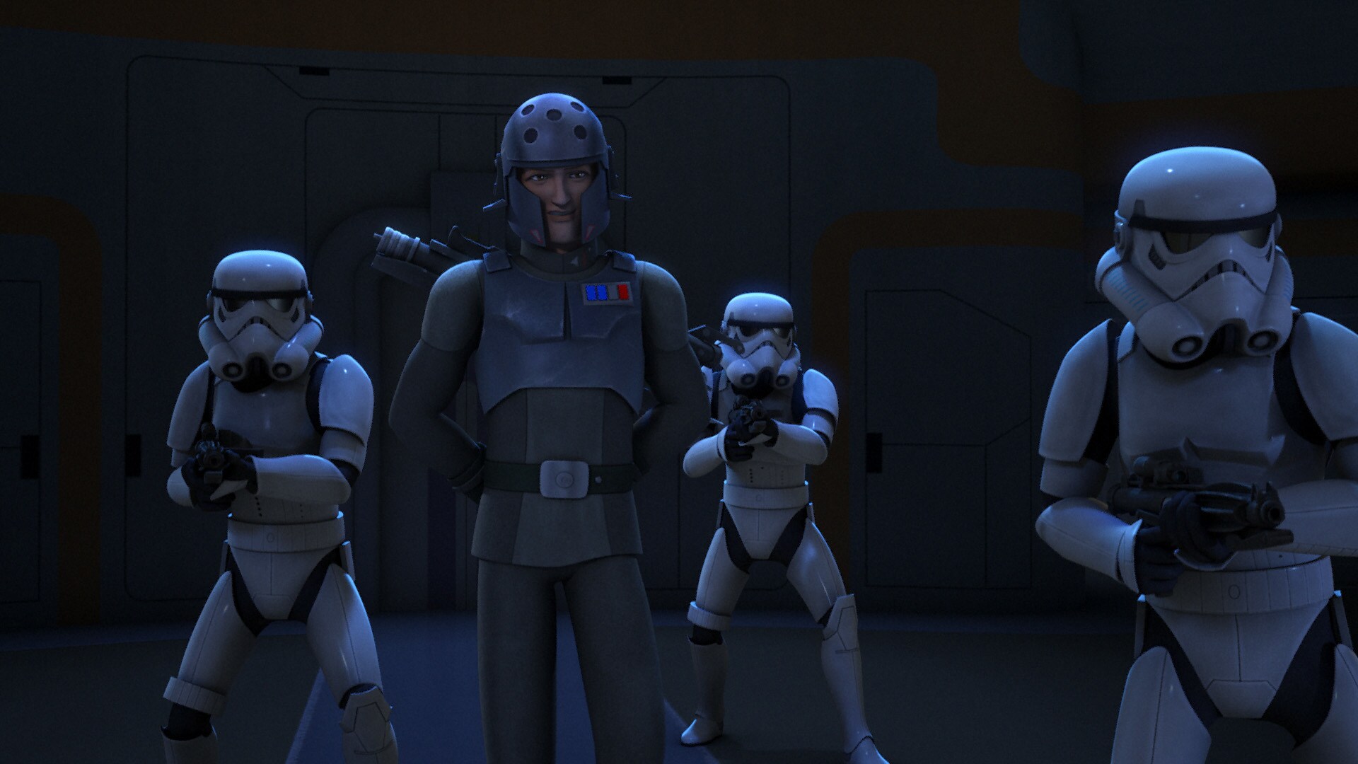 ...as his protocol droids are blasted, and stormtroopers, led by Kallus, emerge and surround the ...