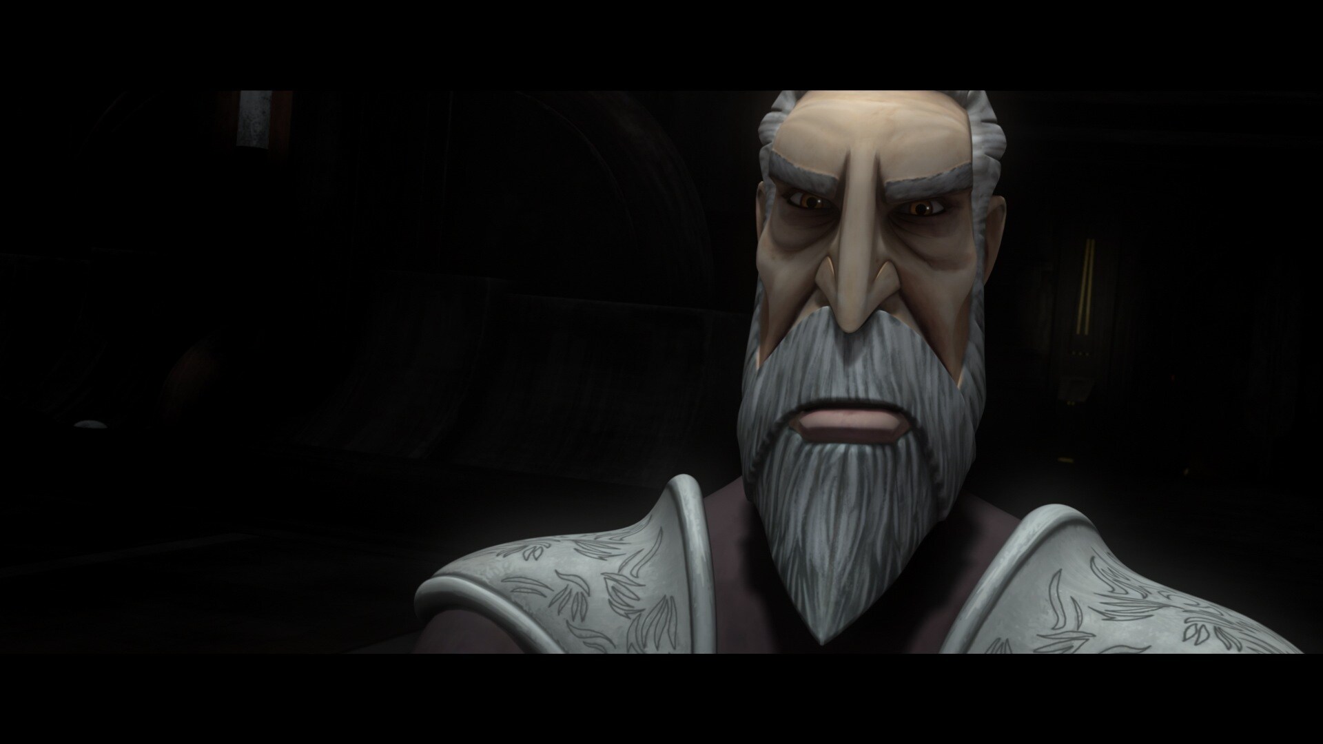 On Coruscant, in a ceremonial chamber lined with statues, Sidious leads Dooku to a sacrificial al...