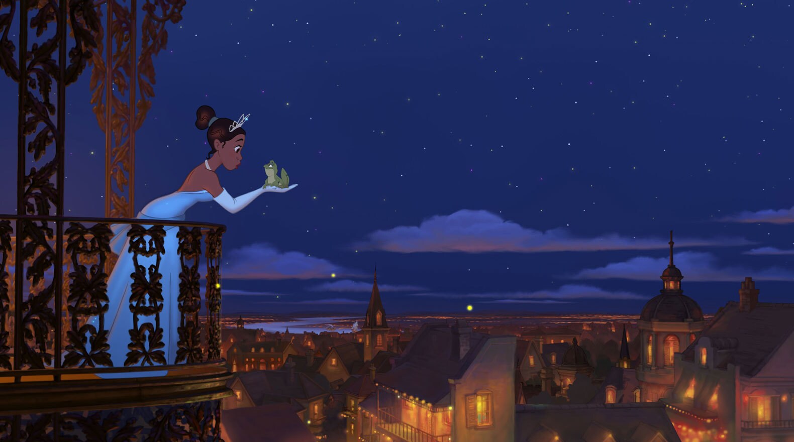 Naveen as a frog held by Tiana in The Princess and the Frog