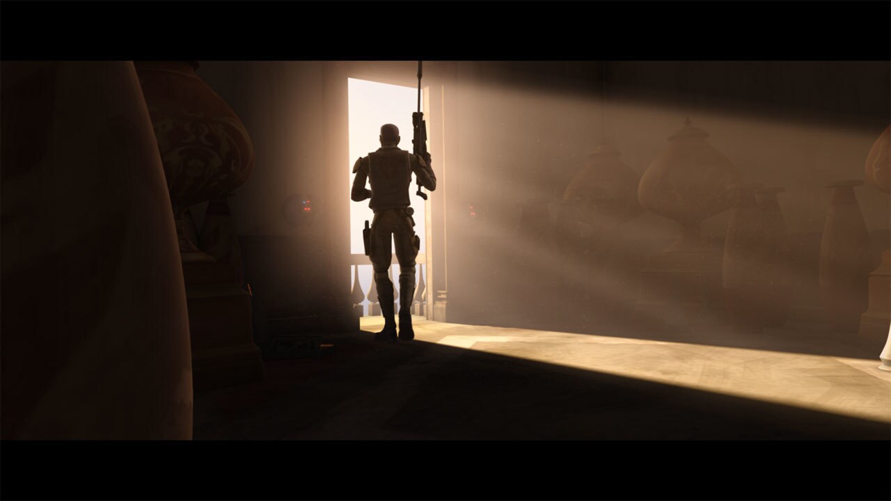 Alone at his sniper's perch in a tower apartment, Obi-Wan uses his secret comlink to contact Mace...