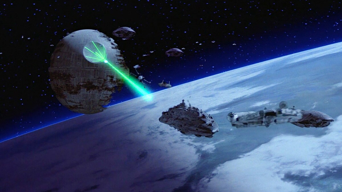 The Death Star II firing at Rebel cruisers