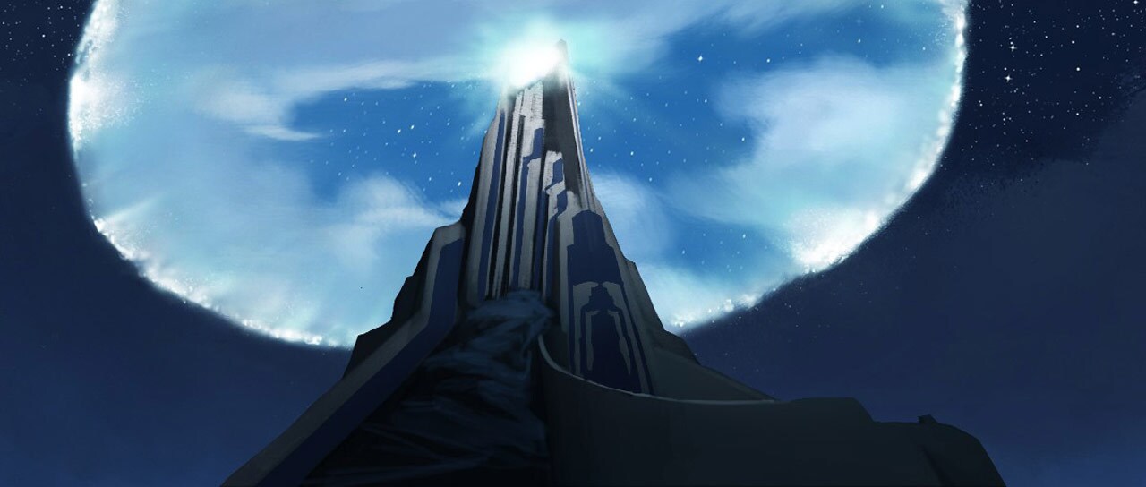 Concept art of the monastery crystal exploding