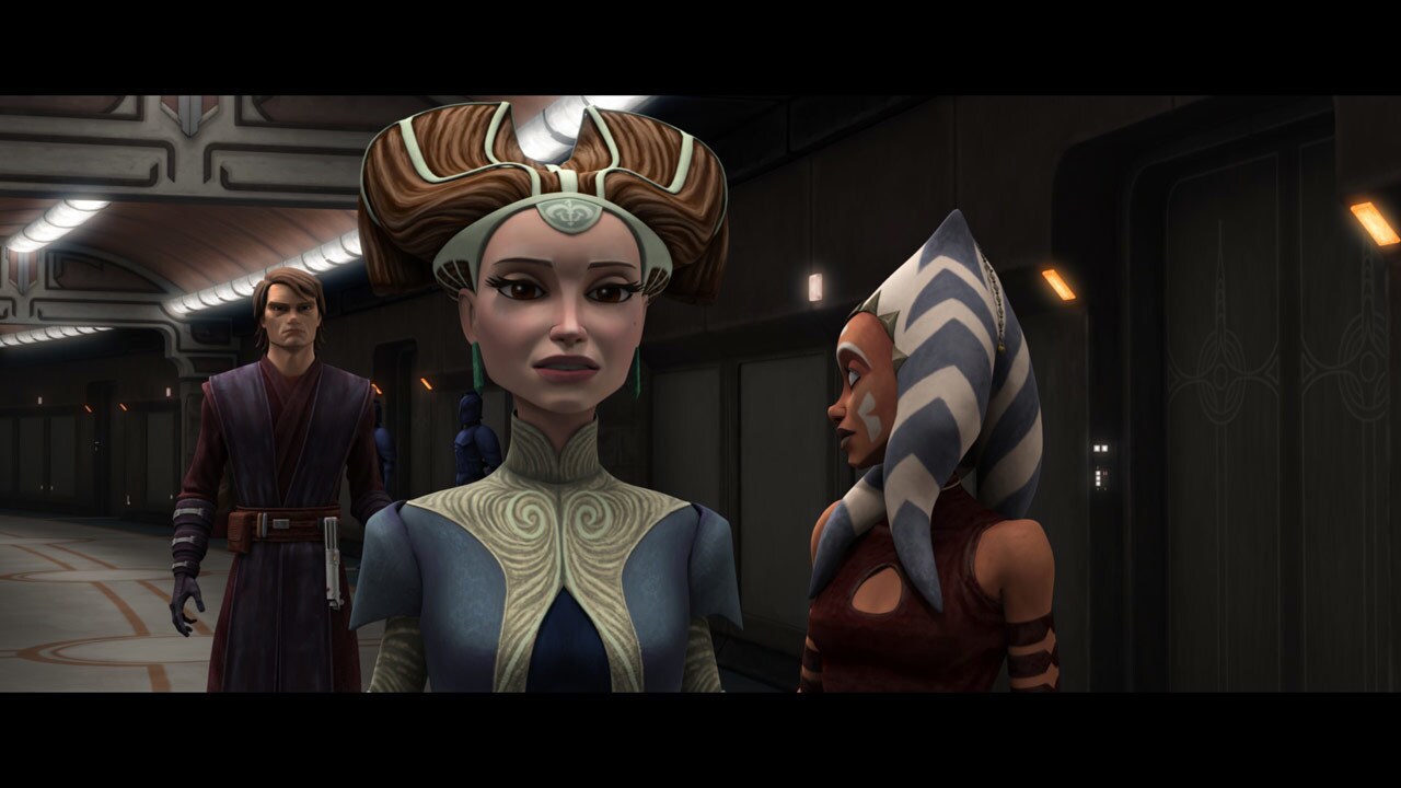 Padmé speaks to Anakin in a hallway outside the Senate chambers. She wants the Jedi Council to sp...