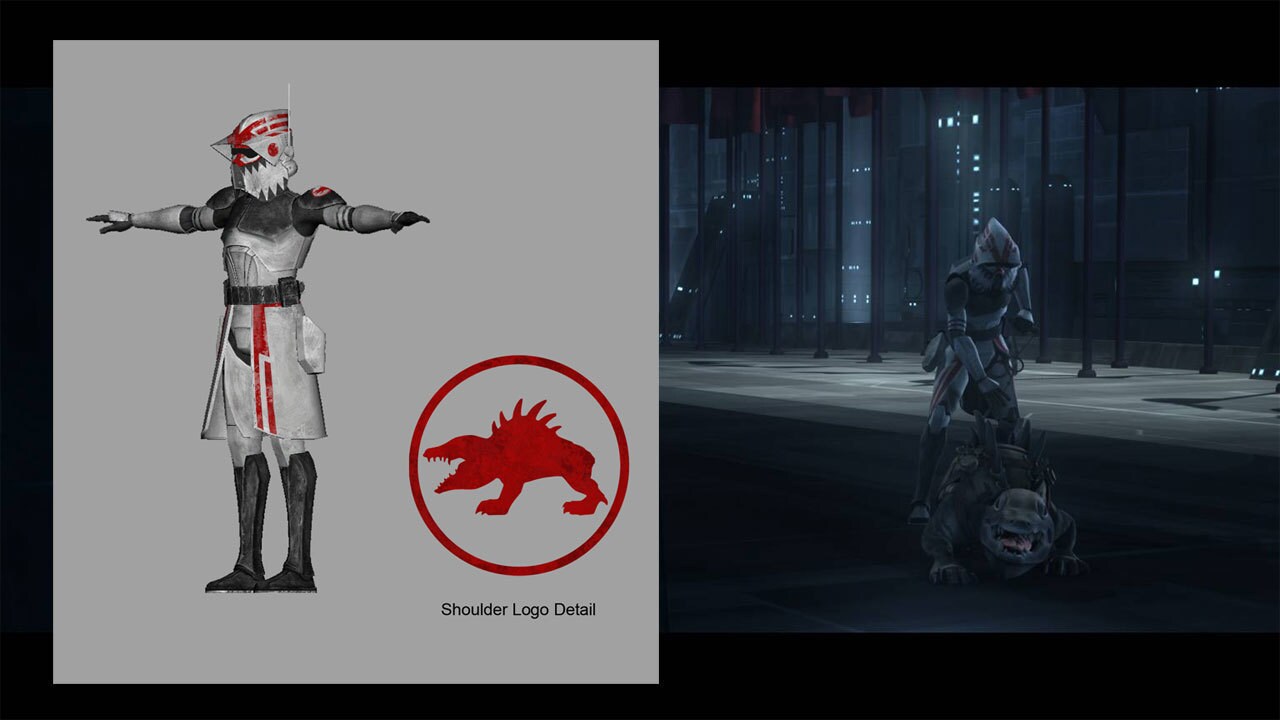 The first clone trooper with the massiff is named Sergeant Hound. His beast is named Grizzer. Cha...
